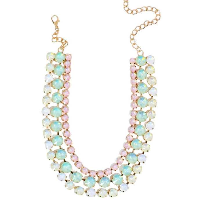 Multi Pastel  Three Strand Crystal Necklace