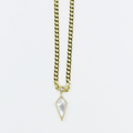 Dainty gold layered necklace, wholesale jewelry for women's boutiques, statement accessory, boutique wholesale jewelry, waterproof necklace, hypoallergenic jewelry, tarnish-free gold necklace, trendy gold jewelry, gold chain necklace with a geometric mother-of-pearl pendant and small crystal accent