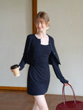 EGGKA polka dot cardigan halter dress set navy large
