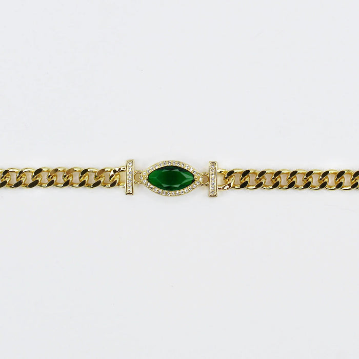 Dainty gold layered necklace, wholesale jewelry for women's boutiques, statement accessory, boutique wholesale jewelry, waterproof necklaces, statement gold necklace, trendy gold jewelry, hypoallergenic jewelry, tarnish-free necklace, gold chunky chain necklaces with red, blue, and green marquise gemstone accents and rhinestone details