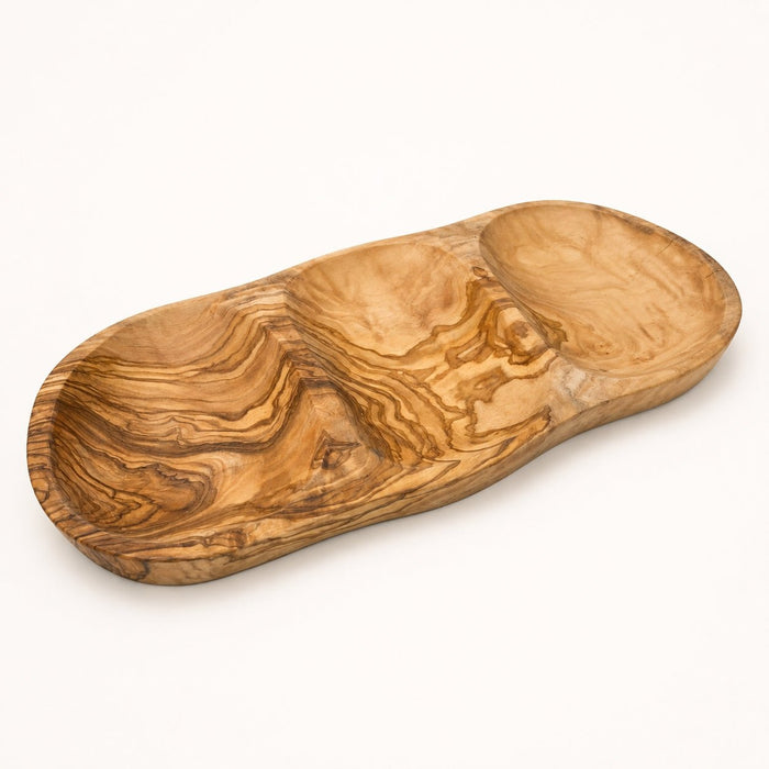 Olive Wood 3-Section Snack & Appetizer Tray - Olive Ovation
