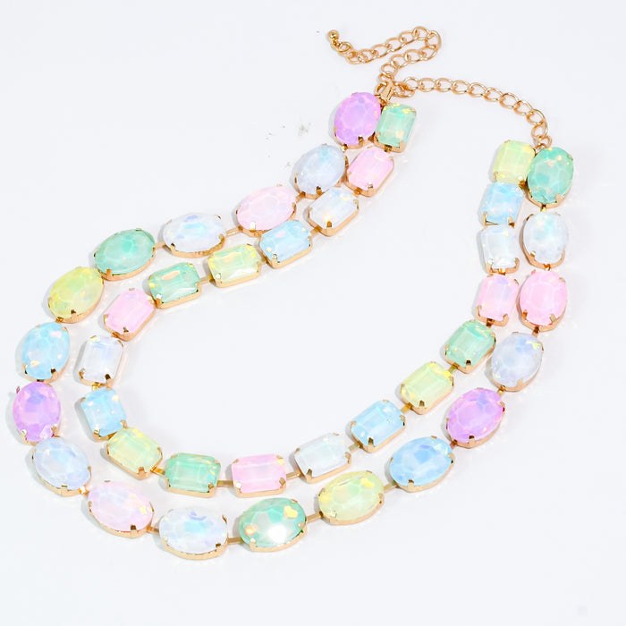 Pastel Layered Round Crystal Necklace