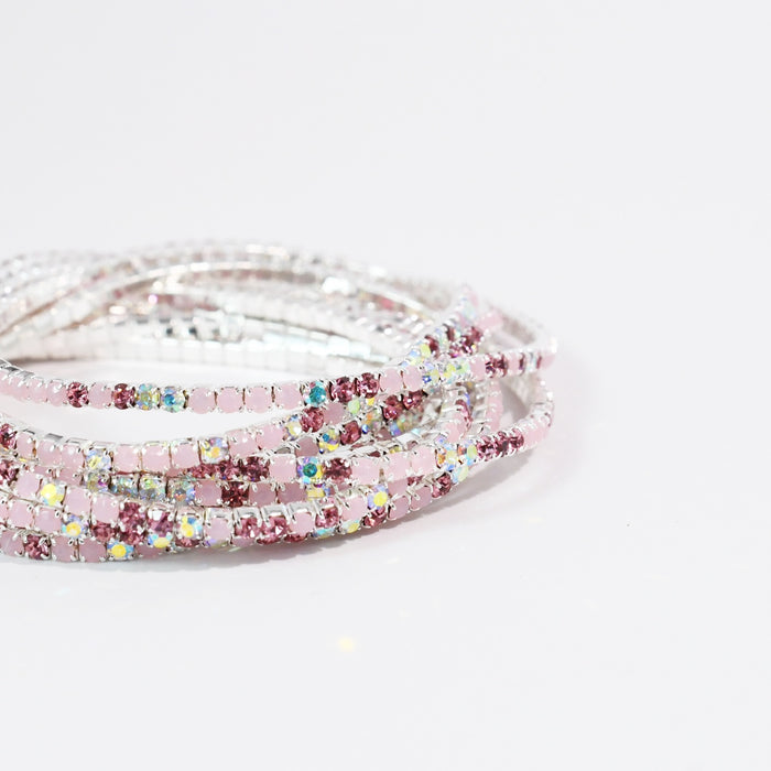 Pinks Silver Crystal Bracelet Set