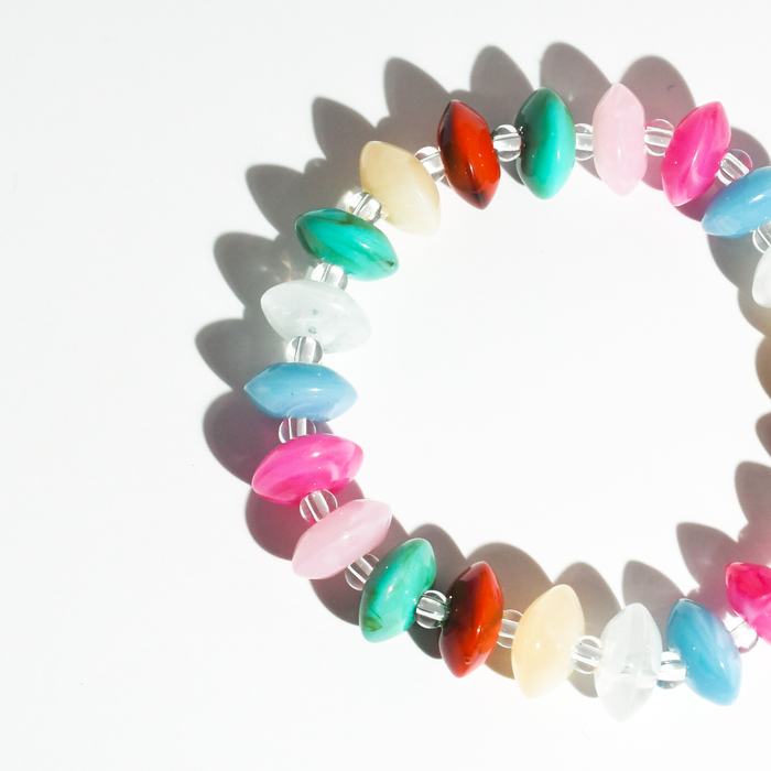colorful gemstone jewelry, beaded fashion bracelet, gold or silver tone accessory, handcrafted beaded piece, trendy boho chic jewelry, vibrant statement wristwear, artisan handmade design, everyday stackable accessory, fashion jewelry for women, premium jewelry gift idea, boutique style wristwear, elevated modern jewelry