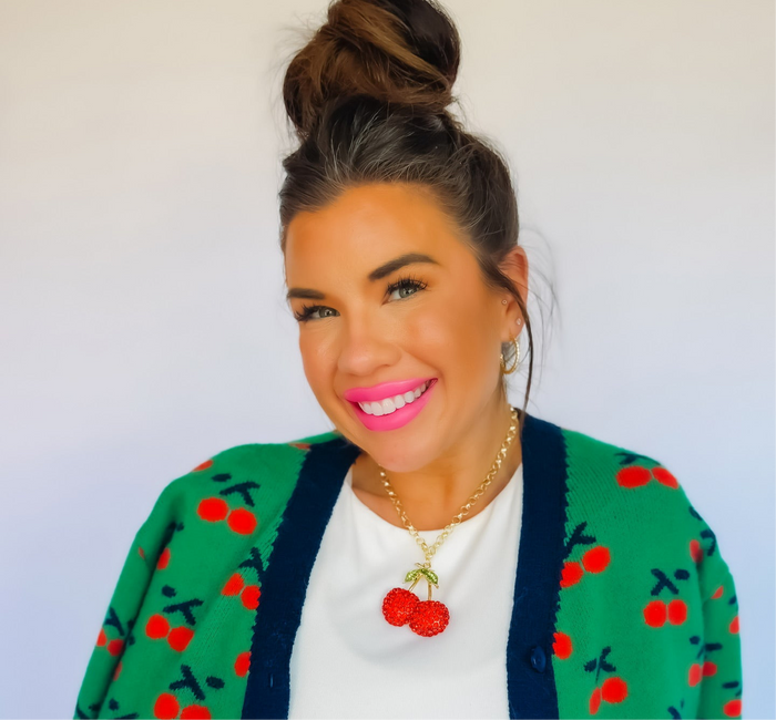 Colorful charms gold necklace featuring gemstone details, layered jewelry design, trendy accessory for women’s jewelry collections, boutique wholesale fashion necklace that is hypoallergenic, tarnish free, and waterproof jewelry with a cute aesthetic statement style