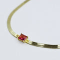 Gold necklace with a ruby square gemstone pendant, boutique wholesale jewelry for women, trendy minimalist accessory, waterproof and hypoallergenic necklace, tarnish-free gold chain, elegant ruby gemstone choker for stylish women’s boutiques