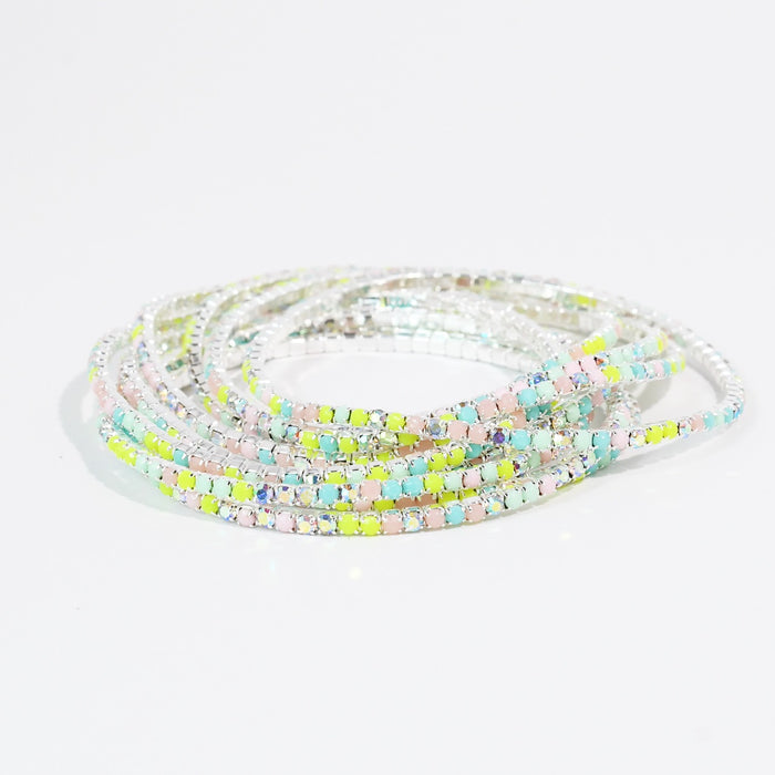 Silver Neon Crystal Bracelet Set