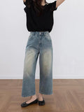 Straight-Leg Washed Denim Cropped Jeans