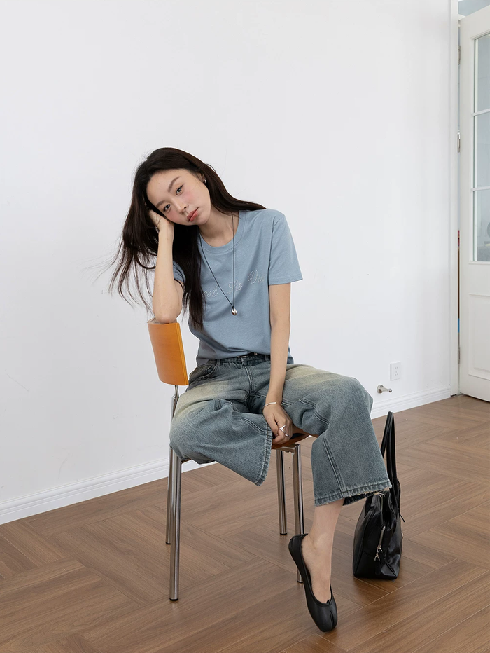 Straight-Leg Washed Denim Cropped Jeans
