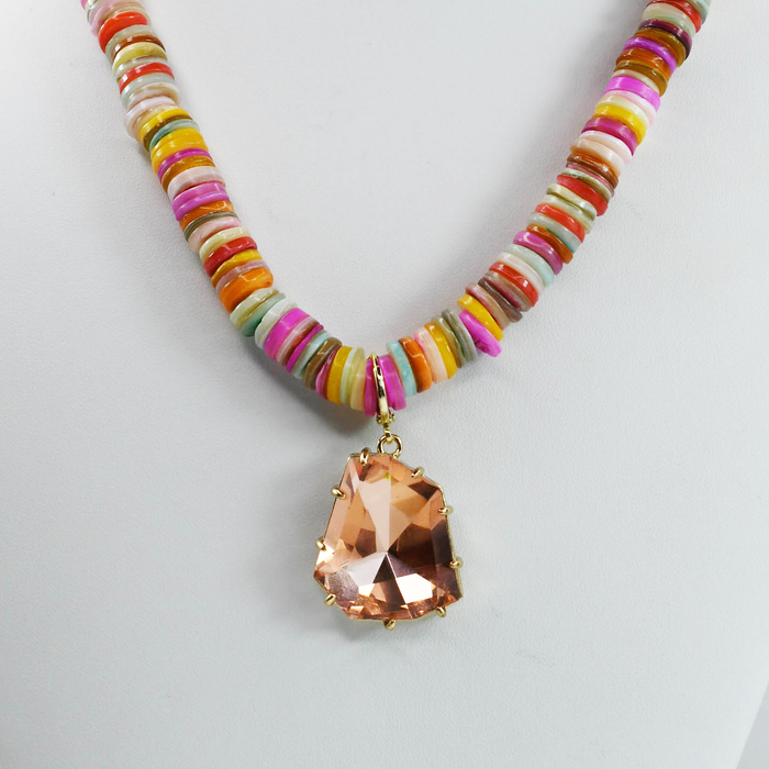 Colorful charms gold necklace featuring gemstone details, layered jewelry design, trendy accessory for women’s jewelry collections, boutique wholesale fashion necklace that is hypoallergenic, tarnish free, and waterproof jewelry with a cute aesthetic statement style