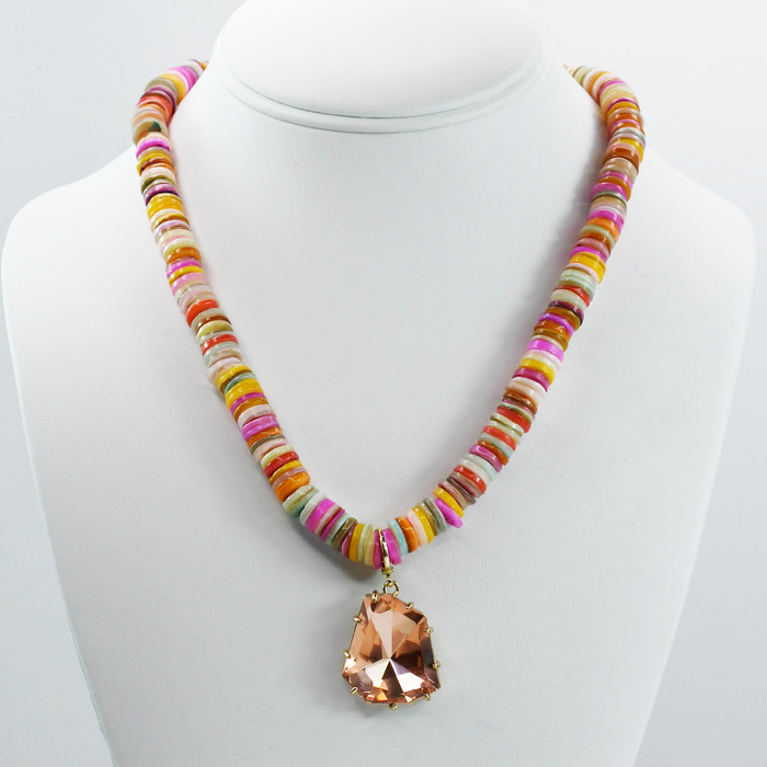 Colorful charms gold necklace featuring gemstone details, layered jewelry design, trendy accessory for women’s jewelry collections, boutique wholesale fashion necklace that is hypoallergenic, tarnish free, and waterproof jewelry with a cute aesthetic statement style