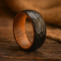 black faceted tungsten barrel wood ring 8mm The Iron Ridge