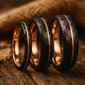 black faceted tungsten rose gold inlay ring 8mm The Midnight Sovereign