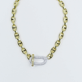 Chunky gold chain necklace with crystal pavé carabiner clasp, statement accessory, boutique wholesale jewelry for women’s boutiques, trendy waterproof gold necklace, hypoallergenic tarnish-free jewelry, fashionable gold chain necklace, wholesale jewelry for boutiques