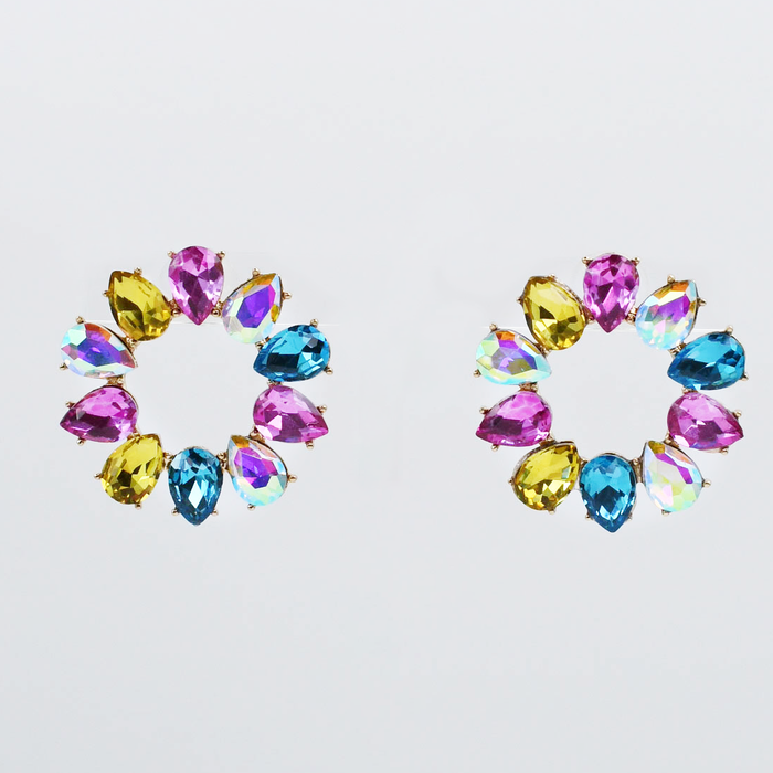 Colorful crystal statement earrings with multicolor beads and sparkling stones, waterproof earrings, tarnish free jewelry, hypoallergenic earrings for sensitive skin, 24k gold dainty earrings, handcrafted gemstone earrings, gold hoop earrings, boutique wholesale earrings, trendy gold jewelry, high quality jewelry gifts
