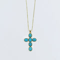 Gold necklace with turquoise cross pendant, boutique wholesale jewelry for women, boho statement accessory, waterproof and hypoallergenic necklace, tarnish-free gold chain, trendy turquoise pendant jewelry for stylish women’s boutiques