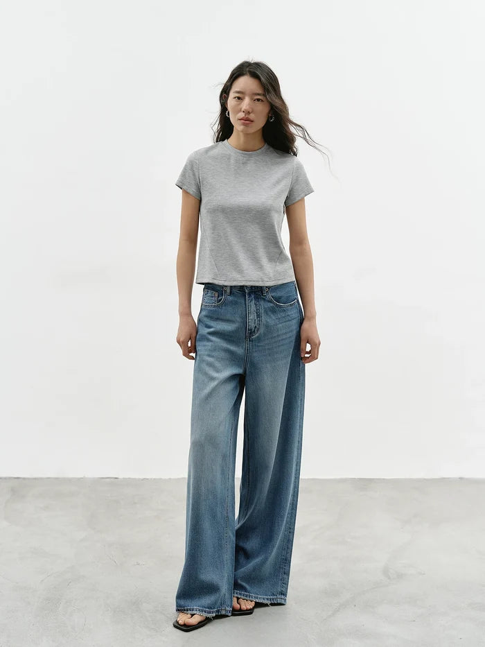Washed Blue Wide-Leg Denim Jeans