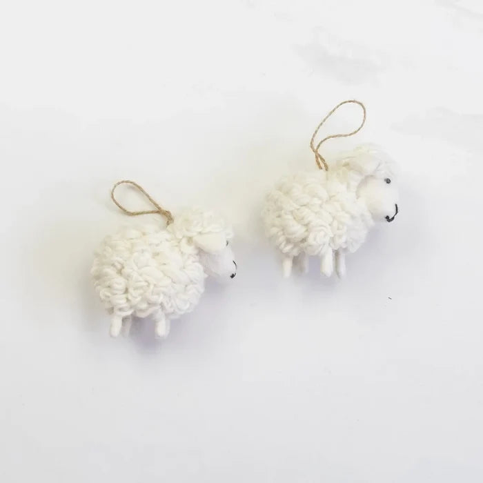 WHITE WOOLY SHEEP - HANGING FELT ORNAMENT — by The Winding Road