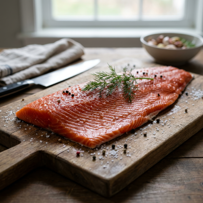Sockeye Salmon fillet on board